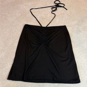 Black Ruched Halter Crop Top Size L